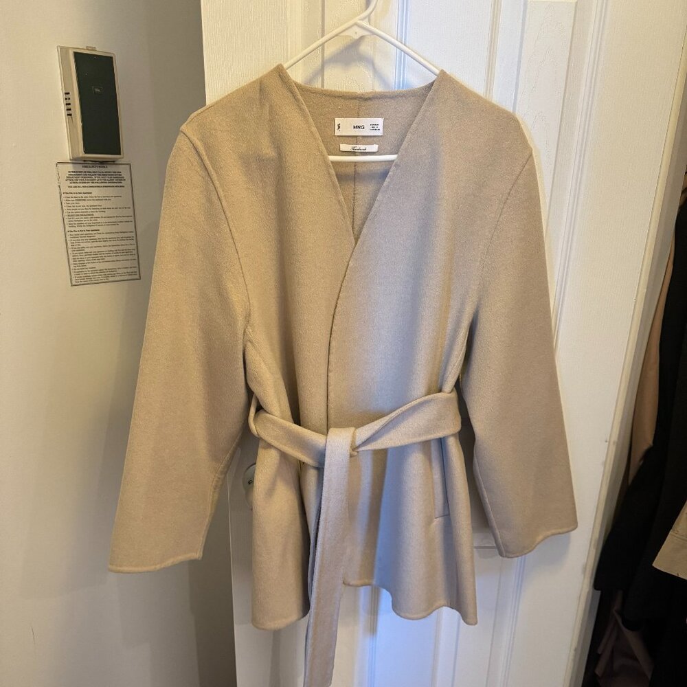 Mango Wool Tie Belt Coat (Cream, Small)